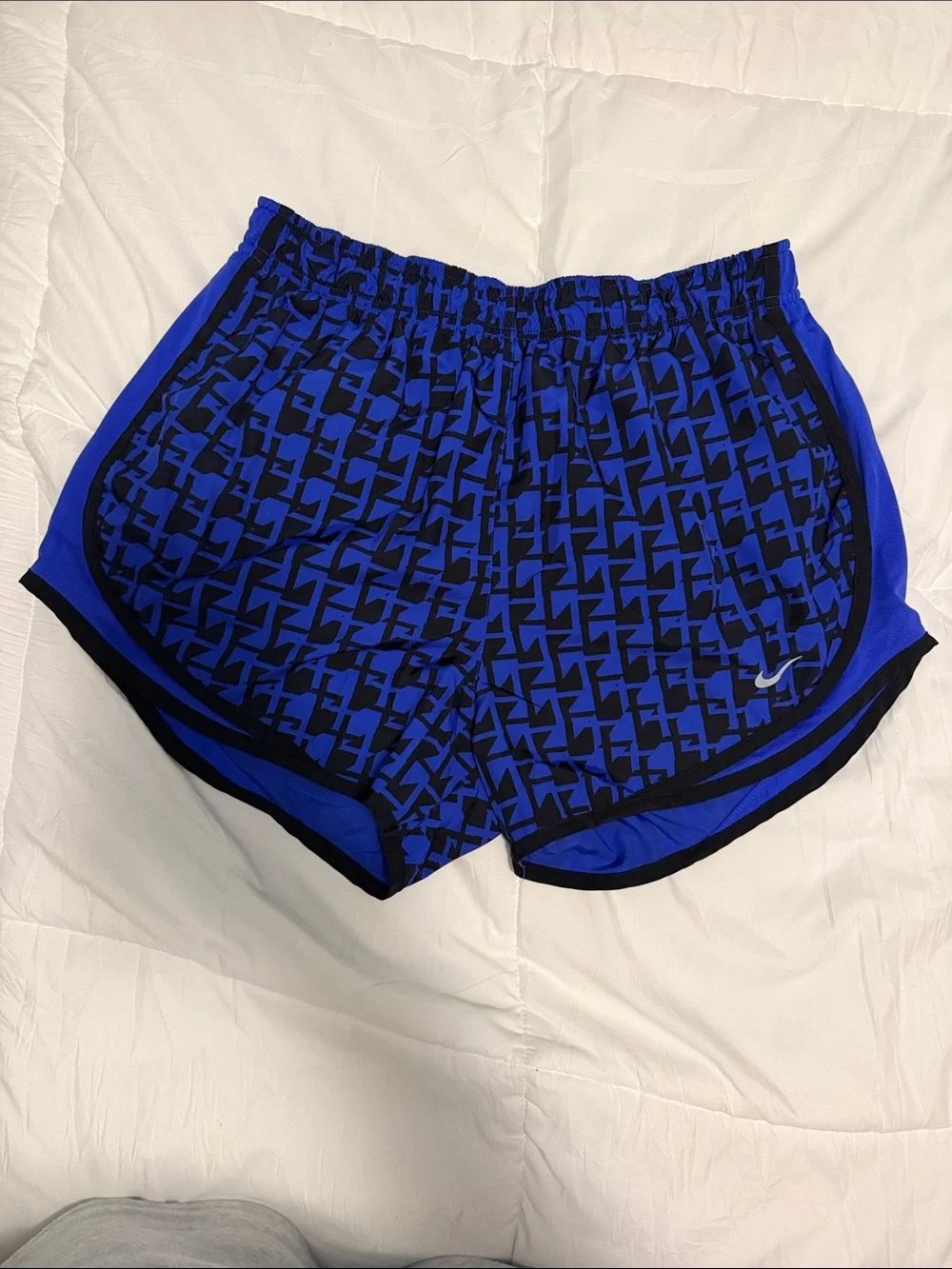 Nike Women's Royal Blue and Black Geometric Athletic Shorts